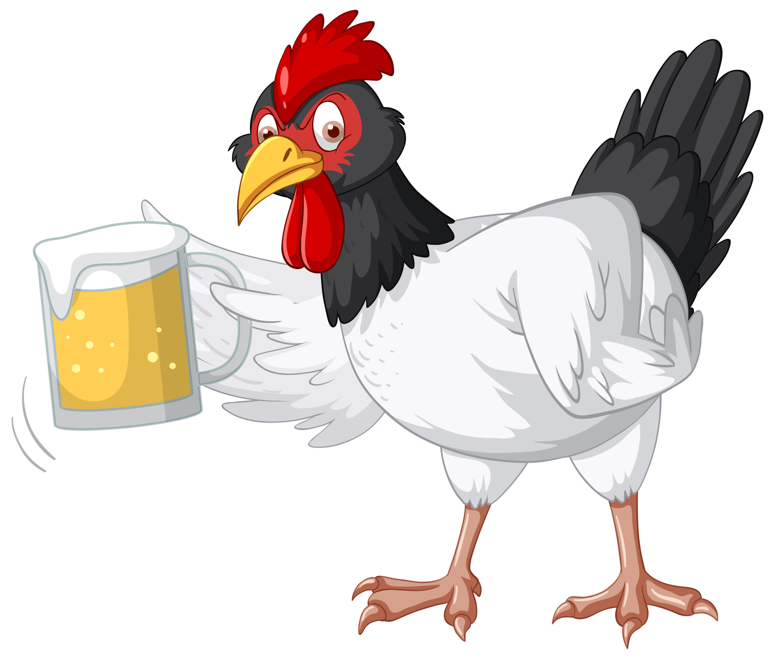 A chicken holding a glass of beer illustration